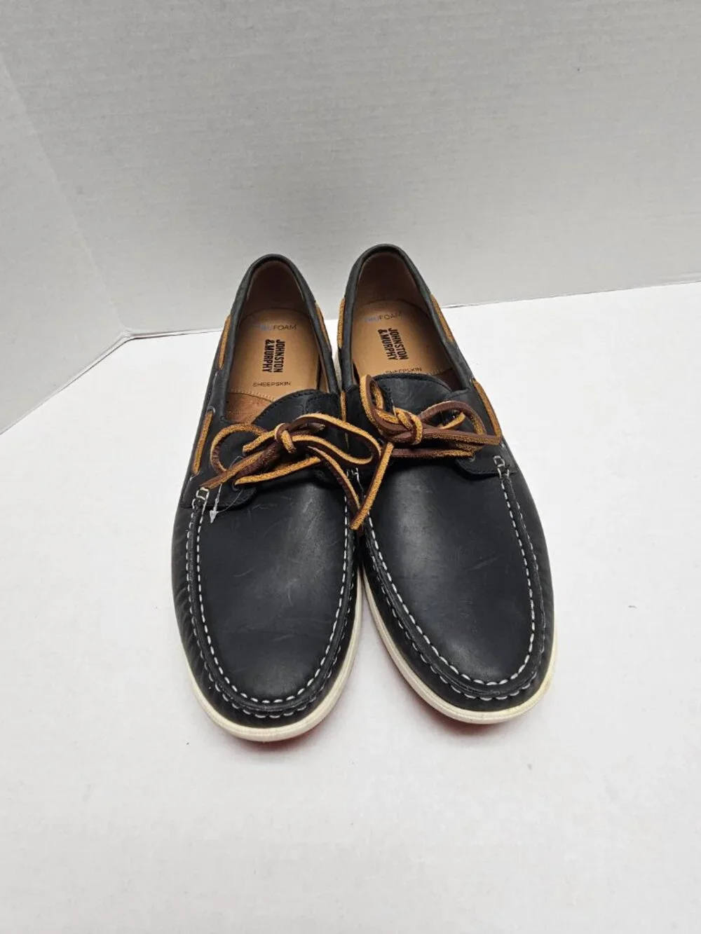 Mens Johnston & Murphy Tru Foam Boat 2 Eye Monaco Shoes Sheepskin Leather 12